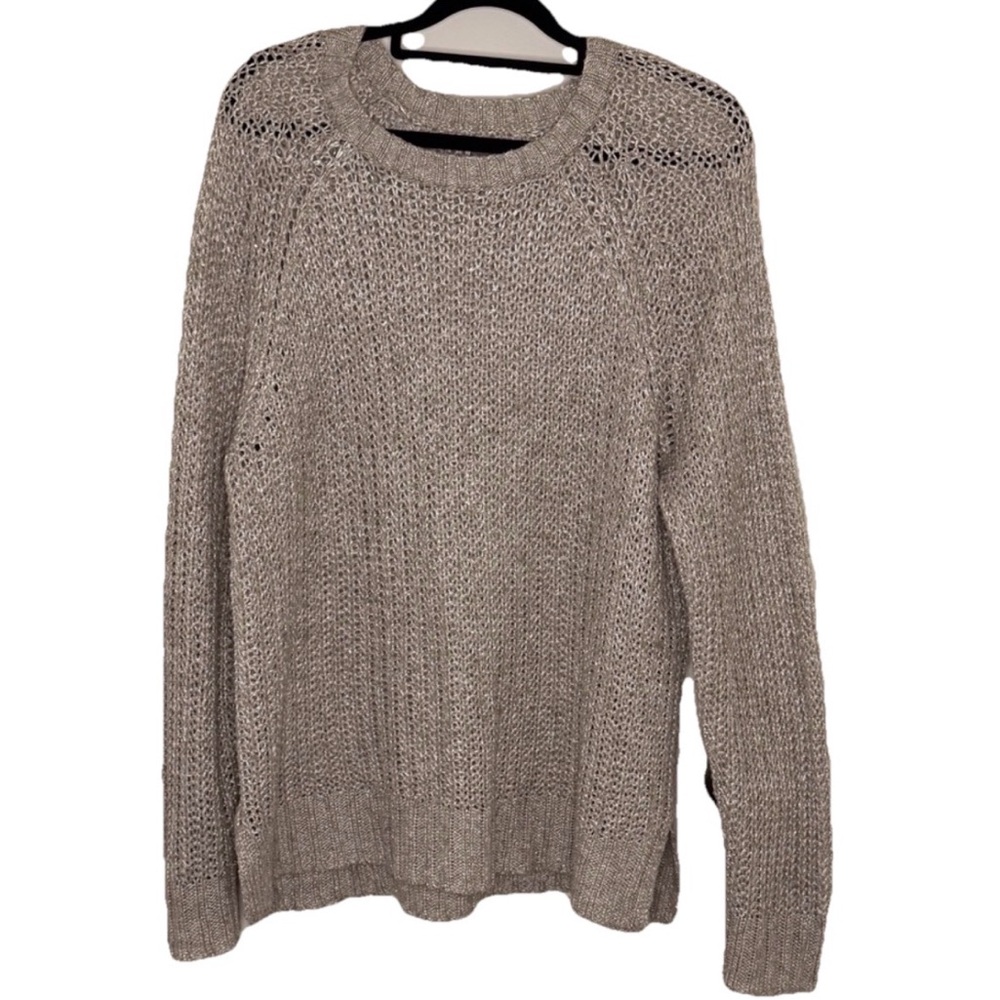 Aerie Open Knit Oversized Raglan Sweater Tan XL